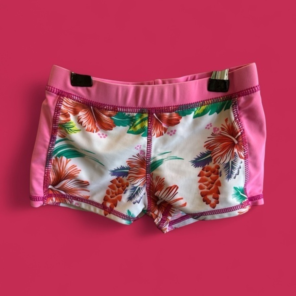 Little Girls Size 5/6 Tropical Floral Pink Swim Shorts Bikini Bottoms Surfing
